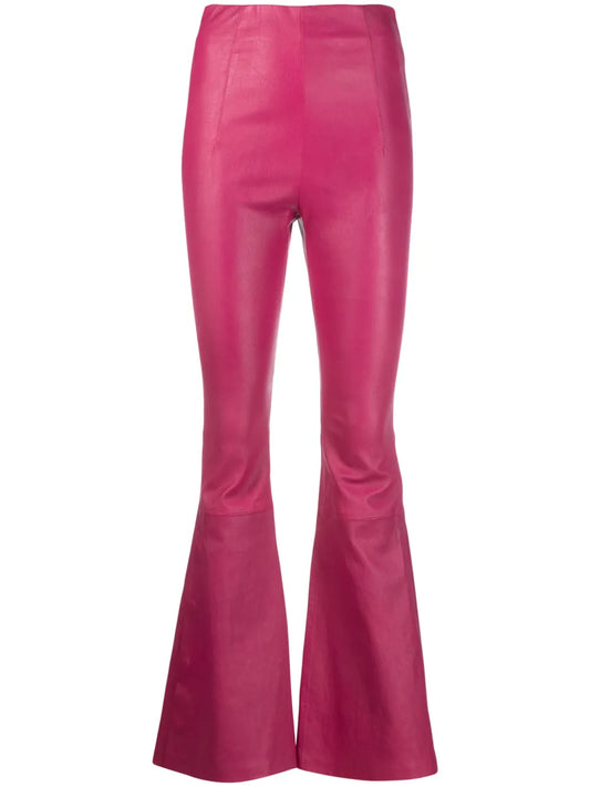 High-Waisted Leather Flared Trousers