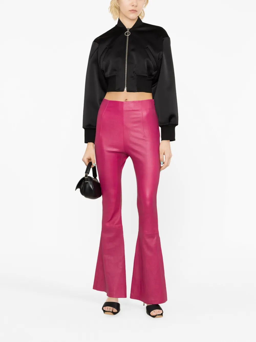 High-Waisted Leather Flared Trousers