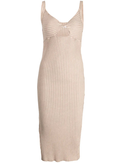 Twist-Detail Ribbed-Knit Dress