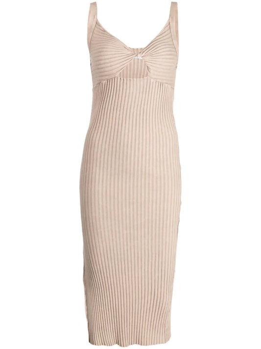 Twist-Detail Ribbed-Knit Dress