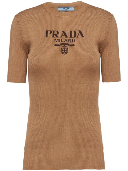 Logo-Intarsia Silk Top