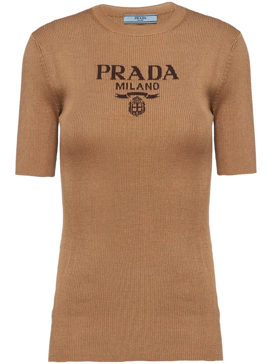 Logo-Intarsia Silk Top