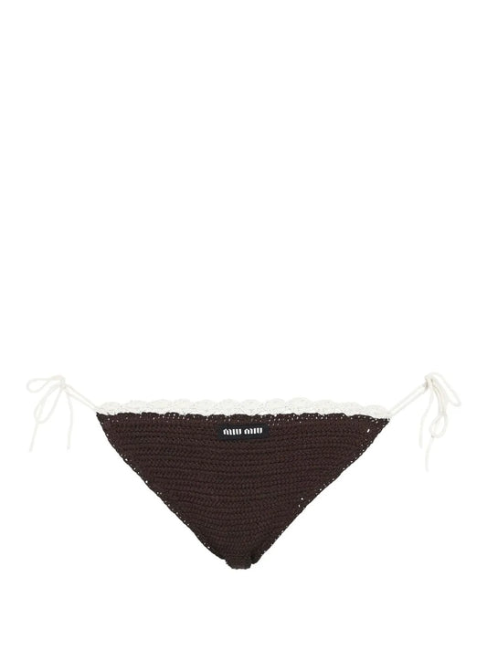 Crochet-Knit Embroidered-Logo Bikini Bottoms