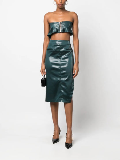 Asymmetric Shiny-Finish Skirt