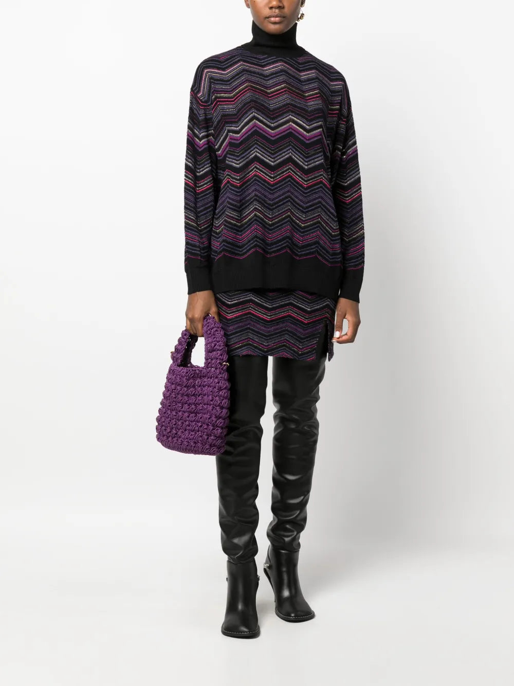 Zigzag-Woven Roll-Neck Jumper