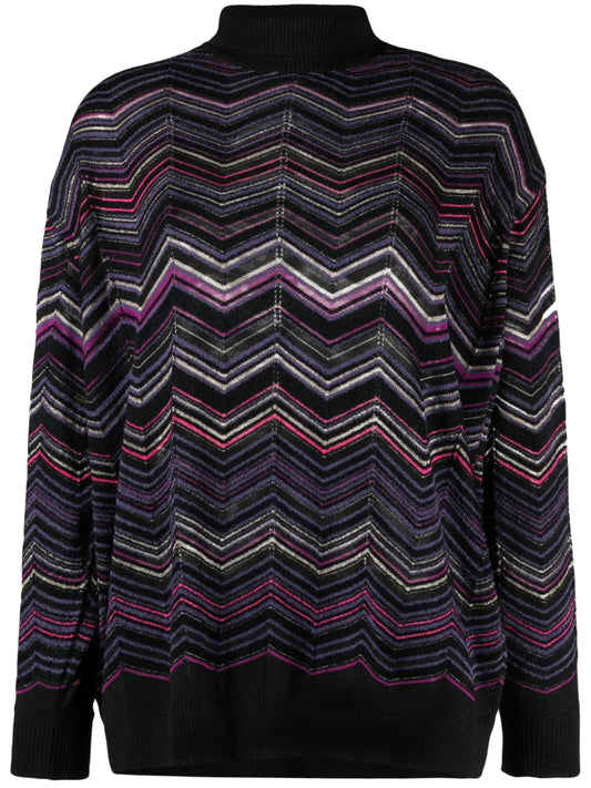 Zigzag-Woven Roll-Neck Jumper
