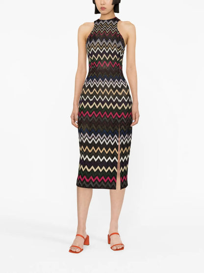 Zigzag-Woven Midi Dress