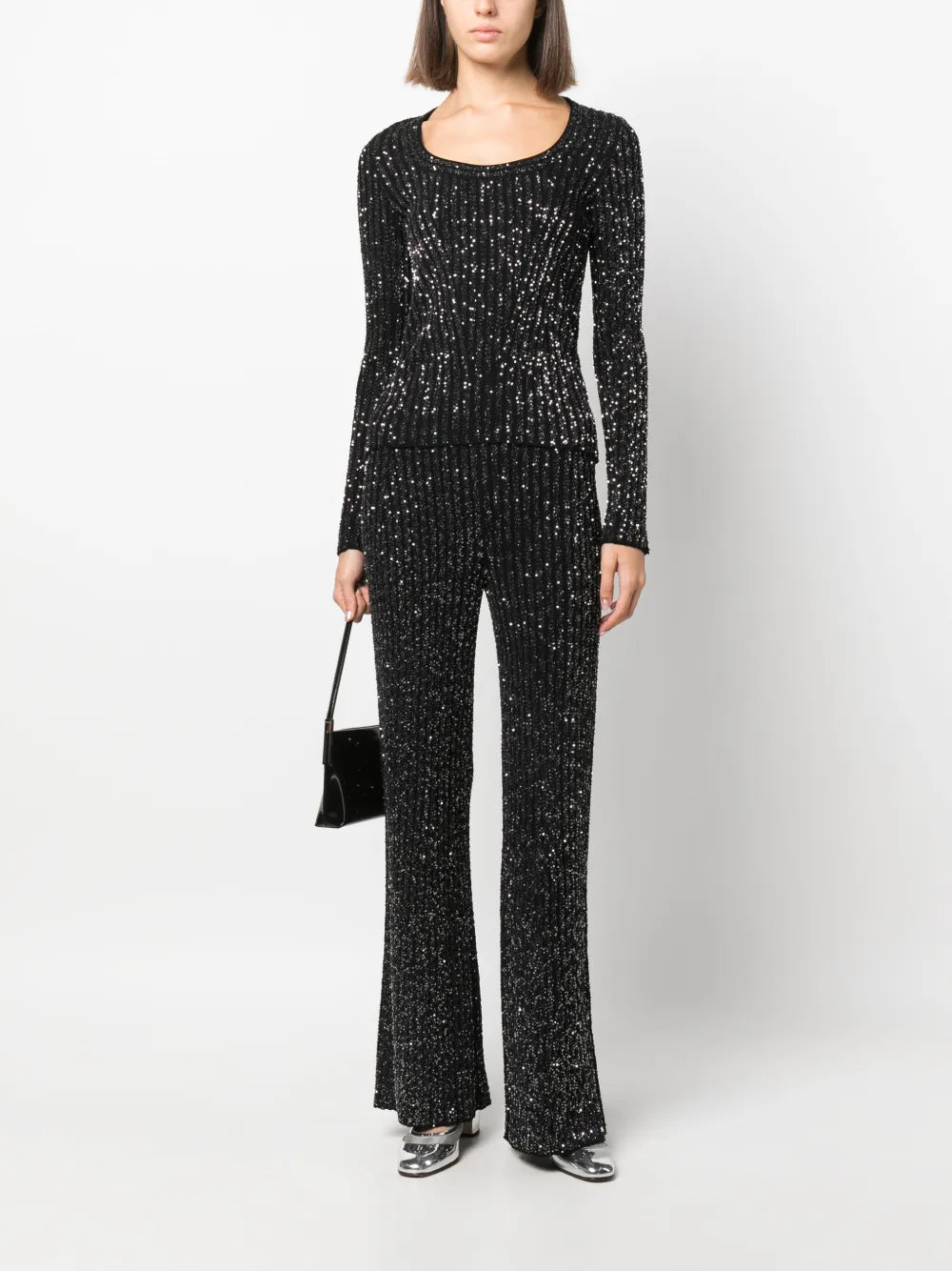 Sequin-Embellished Ribbed-Knit Jumper