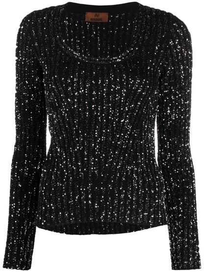 Sequin-Embellished Ribbed-Knit Jumper