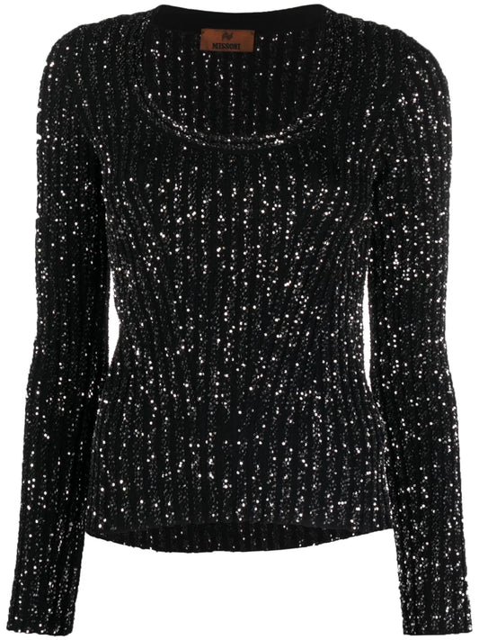 Sequin-Embellished Ribbed-Knit Jumper