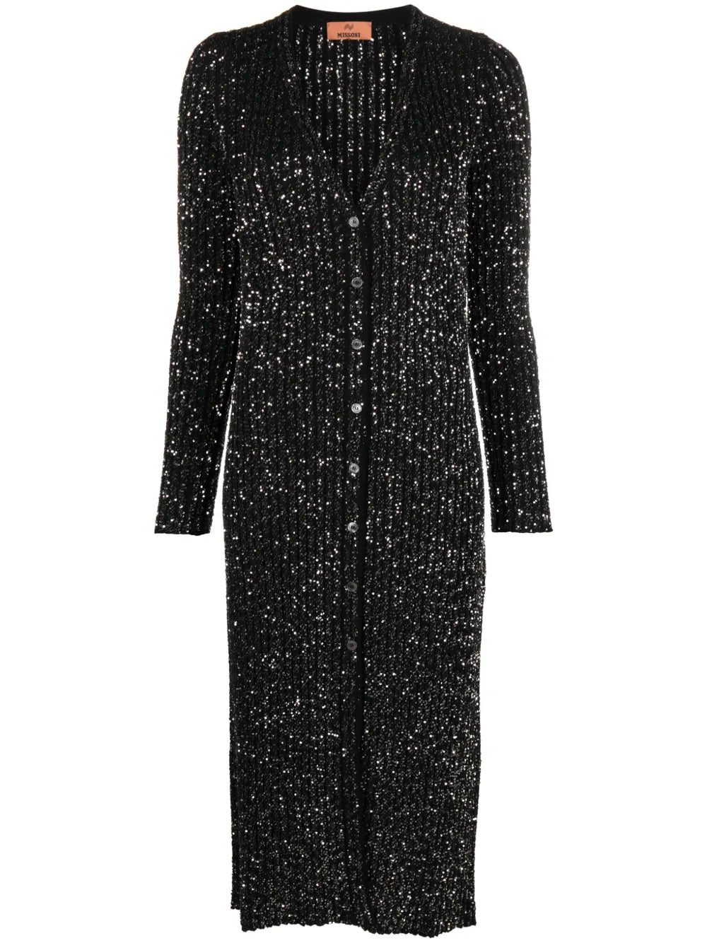 Metallic-Threading Long-Line Cardigan