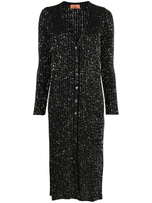 Metallic-Threading Long-Line Cardigan