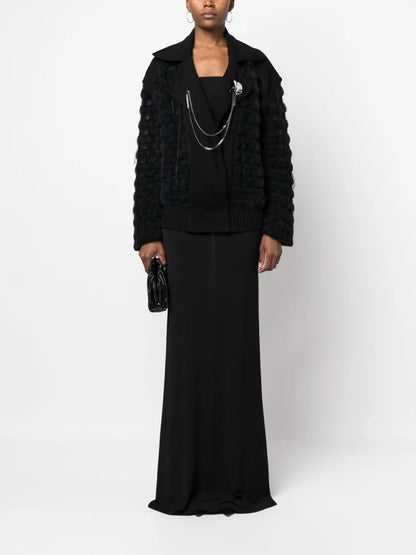 Brooch-Detail Wool Jacket