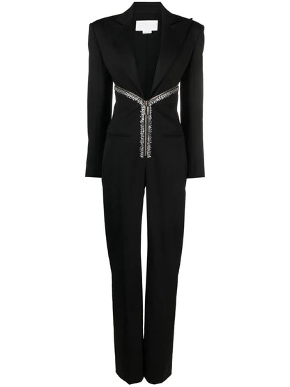 Crystal-Embellished Tailored-Design Jumpsuit