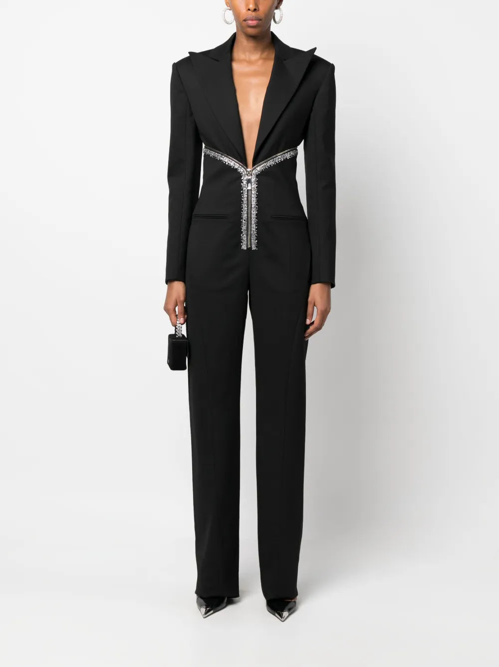 Crystal-Embellished Tailored-Design Jumpsuit