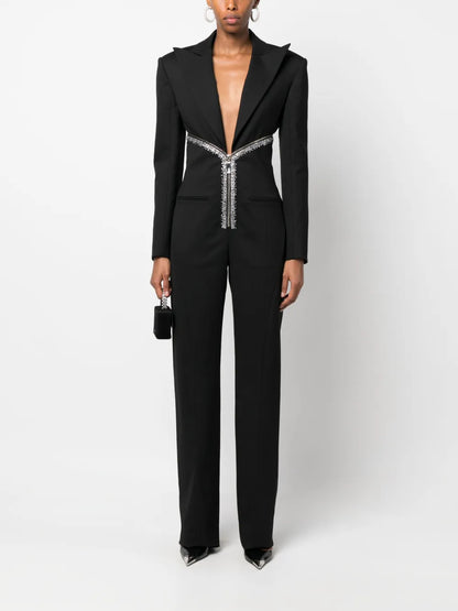 Crystal-Embellished Tailored-Design Jumpsuit