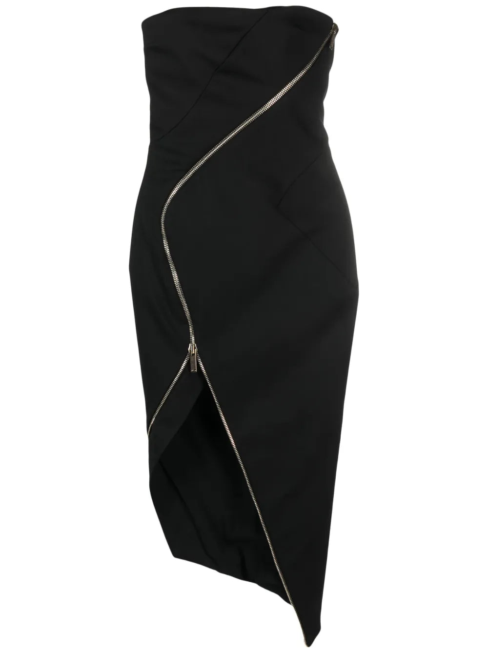 Asymmetric Zip-Up Strapless Dress