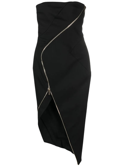 Asymmetric Zip-Up Strapless Dress