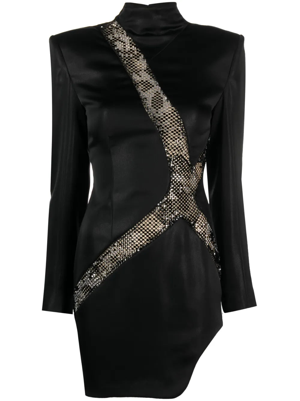 Asymmetric Rhinestone-Embellished Minidress