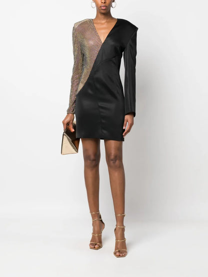 Asymmetric Rhinestone-Embellished Dress