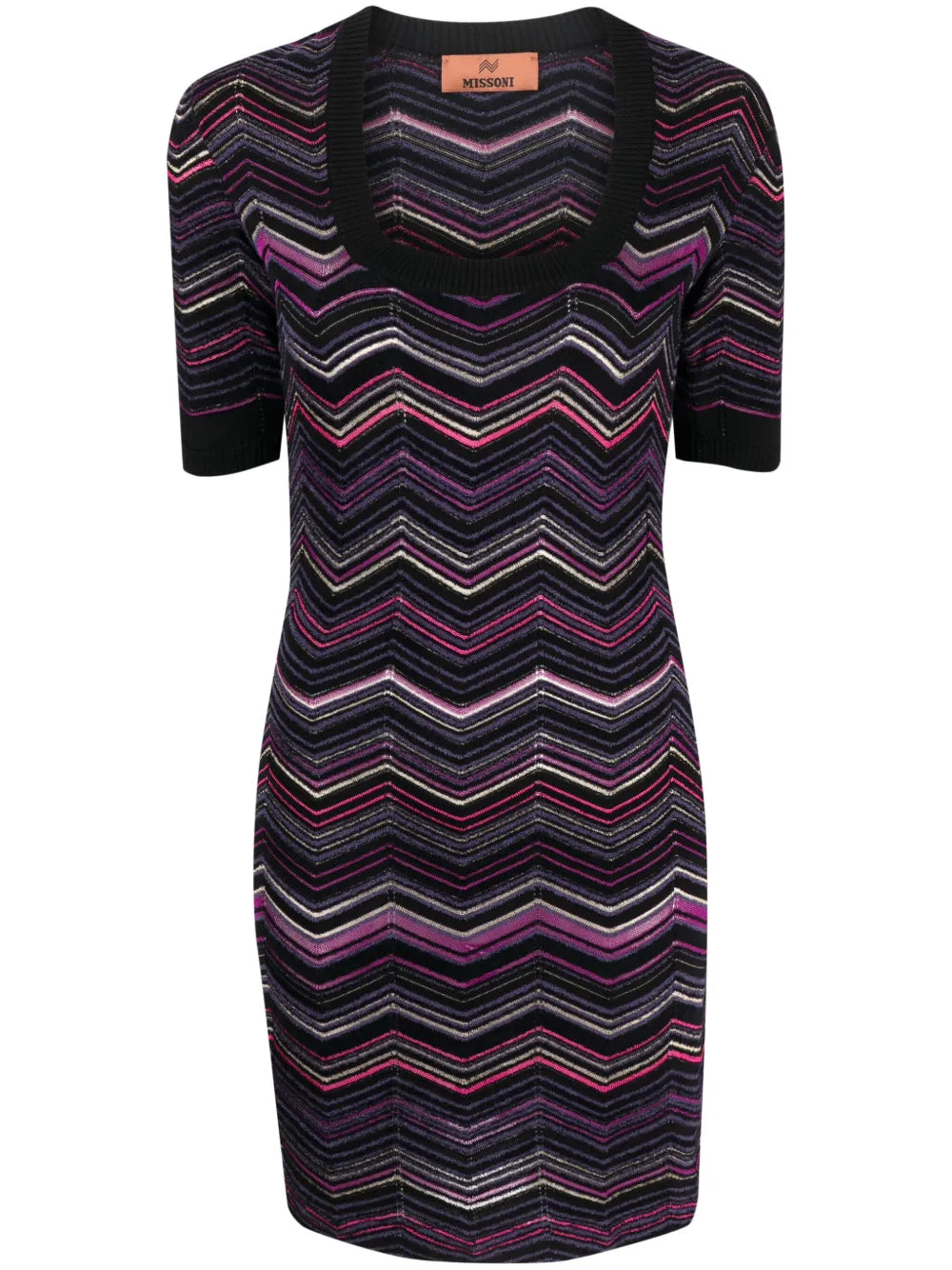 Zigzag-Woven Short-Sleeve Minidress