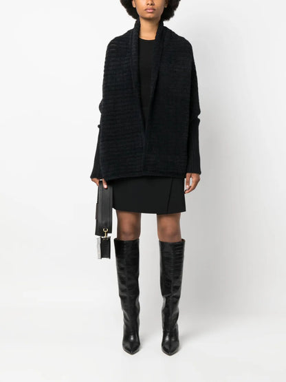 Faux-Fur Trim High-Low Cardigan