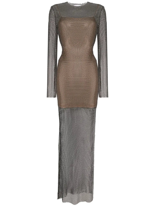 Crystal-Embellished Net Maxi Dress