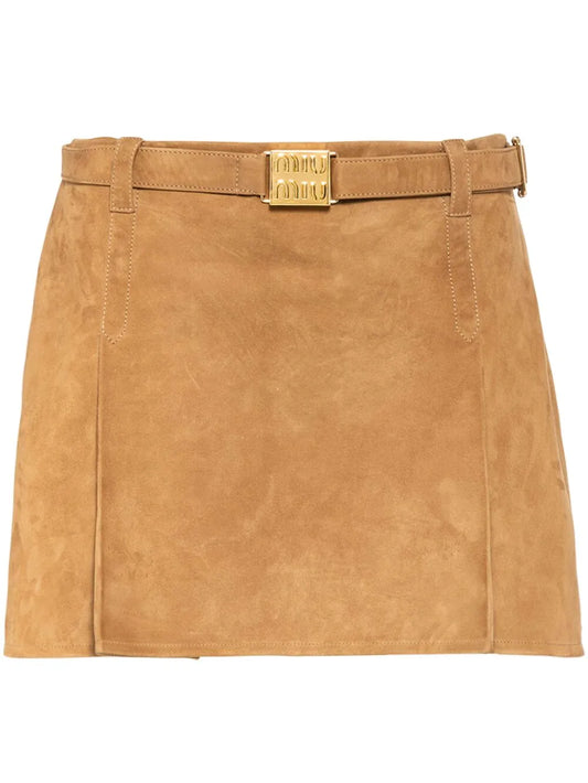 Belted Suede Miniskirt