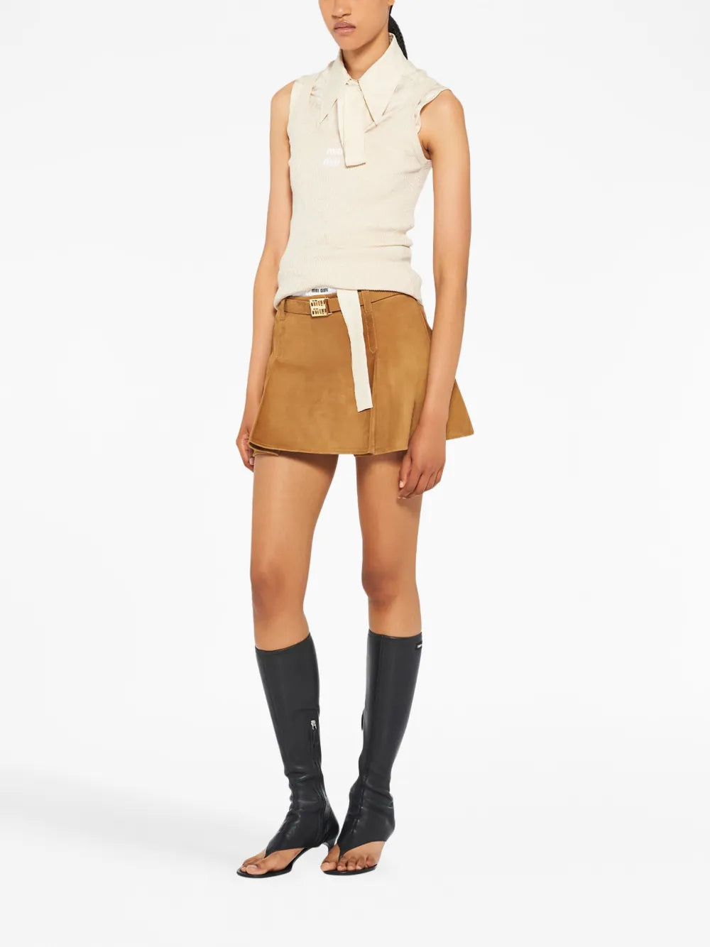Belted Suede Miniskirt