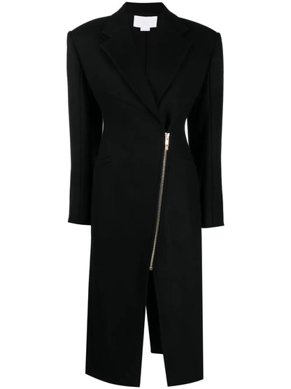 Notched-Collar Zip-Up Coat