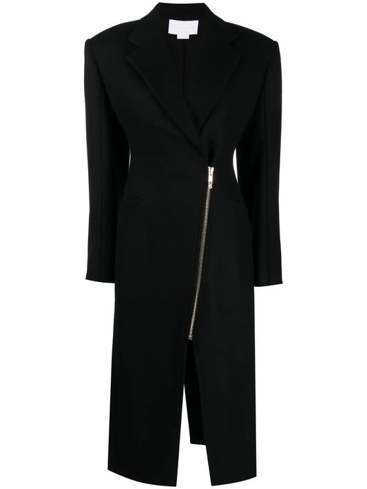 Notched-Collar Zip-Up Coat