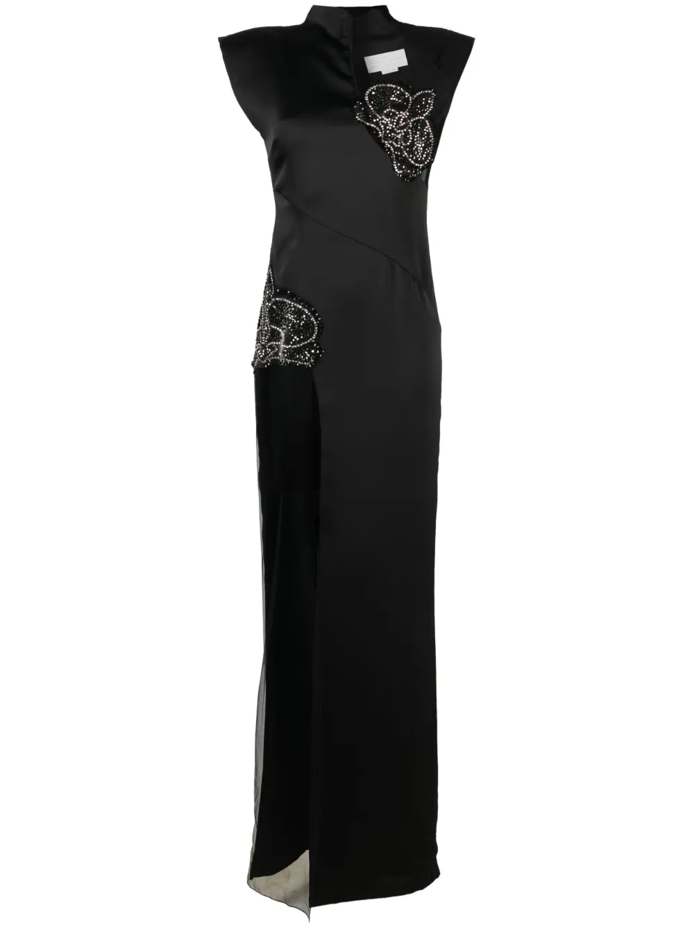 Rhinestone-Embellished Sheer-Panels Gown