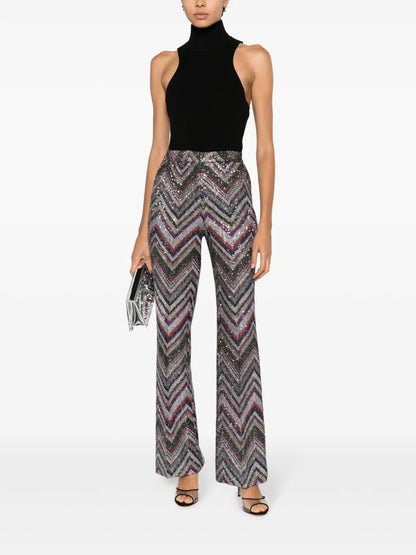 Sequin-Embellished Flared Trousers
