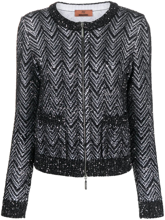 Chevron Sequin-Embellished Jacket