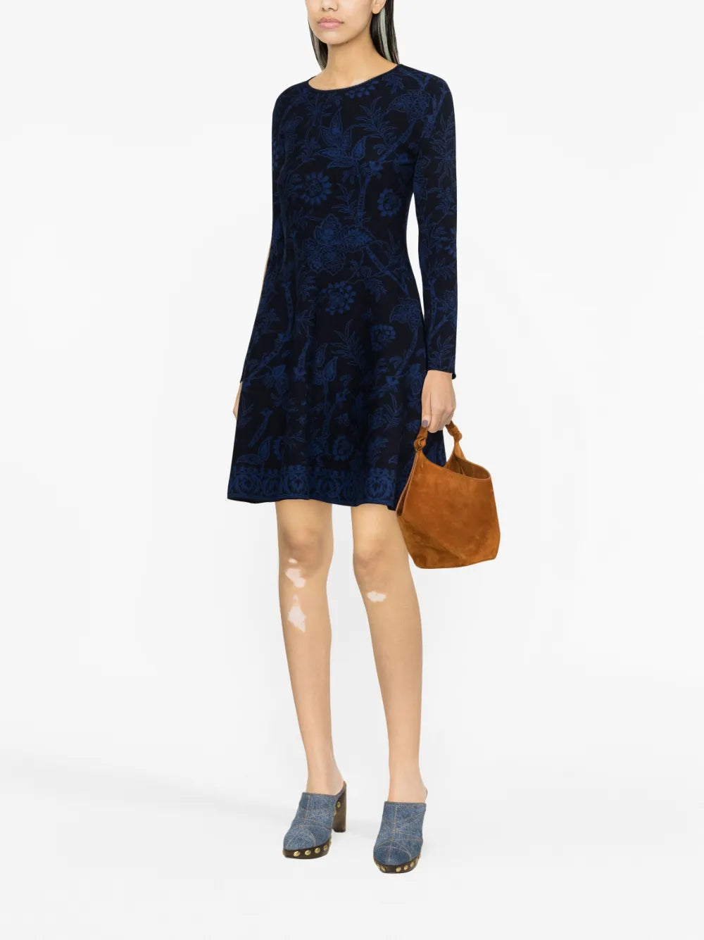 Floral-Jacquard Fluted Minidress