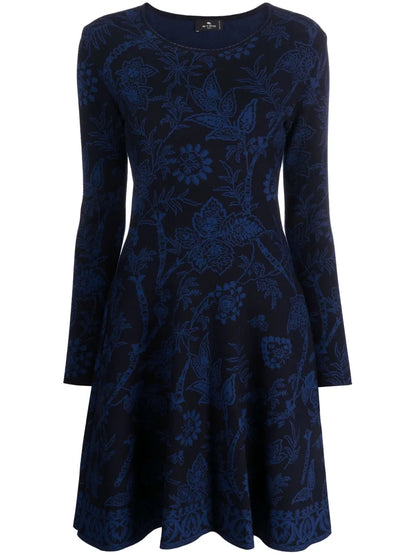 Floral-Jacquard Fluted Minidress