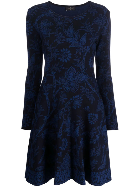 Floral-Jacquard Fluted Minidress