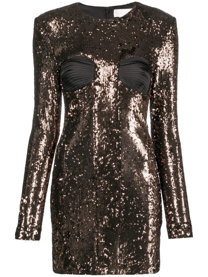 Sequin-Embellished Long-Sleeved Dress