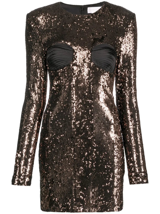 Sequin-Embellished Long-Sleeved Dress