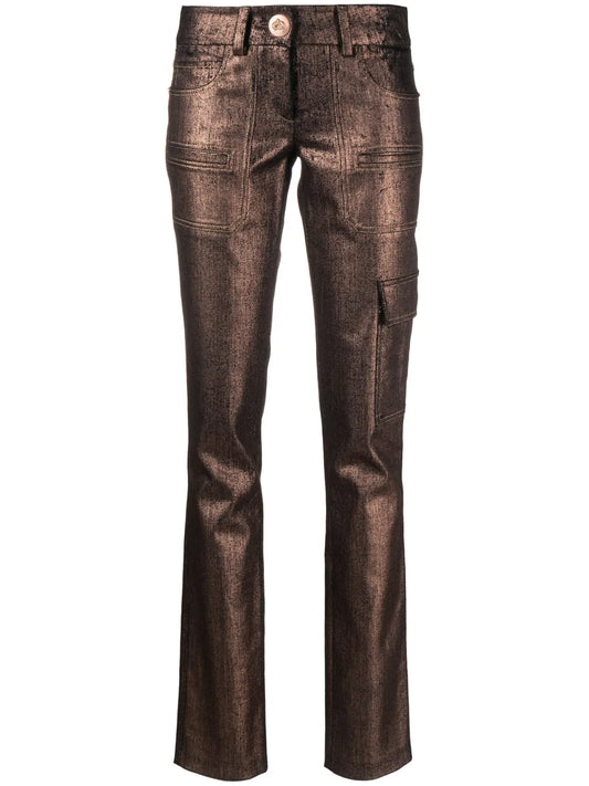 Metallic-Finish Straigh-Leg Trousers