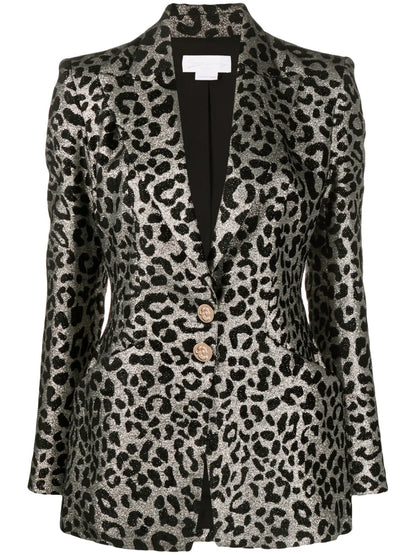 Leopard-Jacquard Single-Breasted Blazer