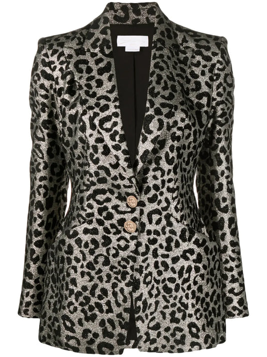 Leopard-Jacquard Single-Breasted Blazer