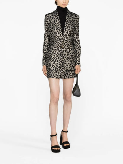 Leopard-Jacquard Single-Breasted Blazer
