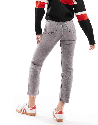 Emily High Waisted Straight Leg Jeans With Raw Hem