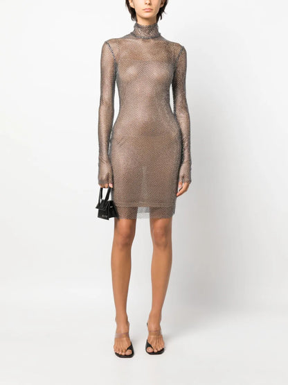Mesh-Panelling Semi-Sheer Dress