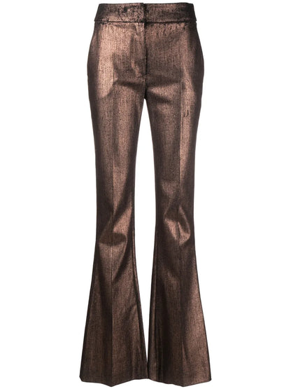 Metallic-Finish Flared Trousers