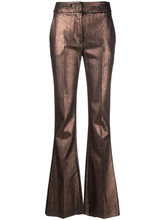 Metallic-Finish Flared Trousers