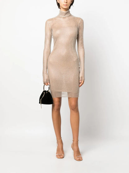 Rhinestoned High-Neck Dress