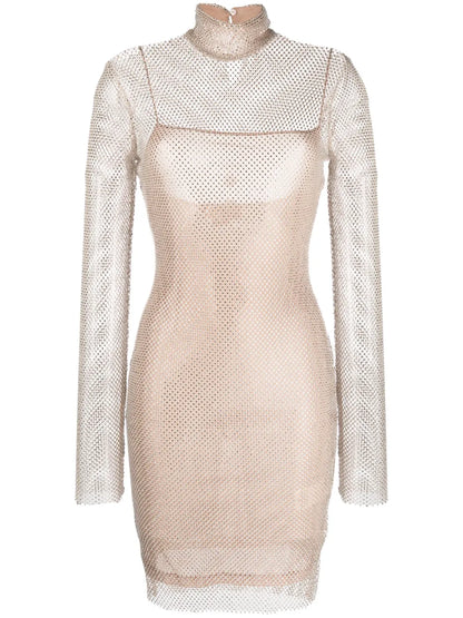 Rhinestoned High-Neck Dress