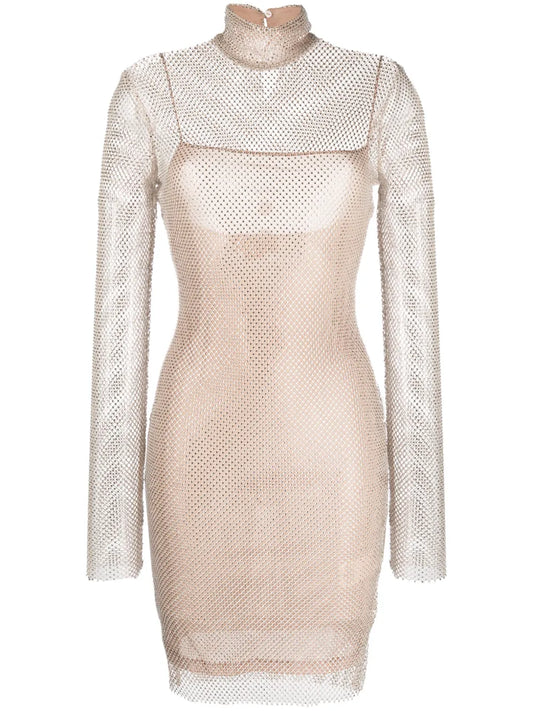 Rhinestoned High-Neck Dress